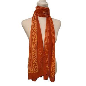 Effy Hematian Women's Scarf Orange Logo Animal Print  Sheer Rectangular 68X27"